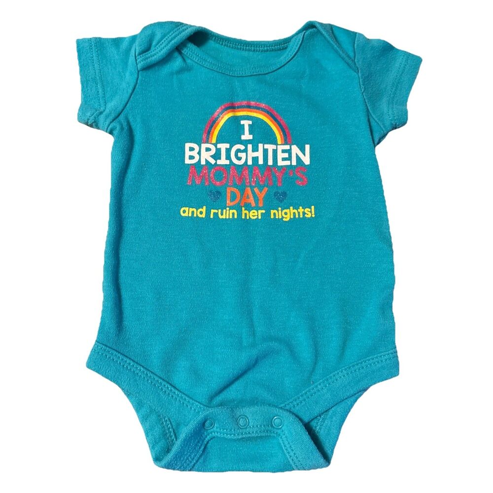 Topsville Baby Girl 0-3M Cotton Blend Turquoise I Brighten Mommys Day Romper